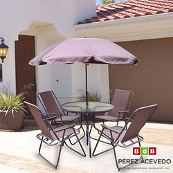 CONJUNTO MESA   6 SILLAS   PARASOL CENTRAL MOD. MALAGA