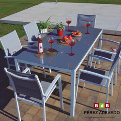 CONJUNTO MESA CON CRISTAL   6 SILLAS MODELO MANAOS