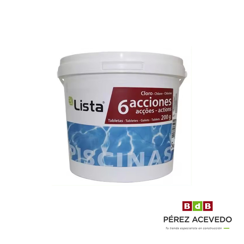 CLORO PISCINAS 6 ACCIONES 5 KG. (TABLETA 250 G.) LISTA