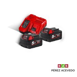 KIT CARGADOR RAPIDO MULTIVOLTAJE   2 BATERIAS M18 5.0 AH MILWAUKEE
