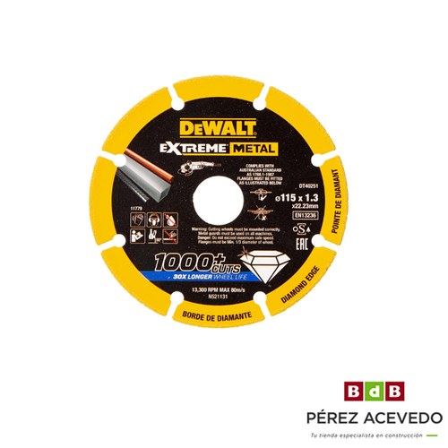 DISCO CORTE 115 X 1,3 DEWALT EXTREME METAL
