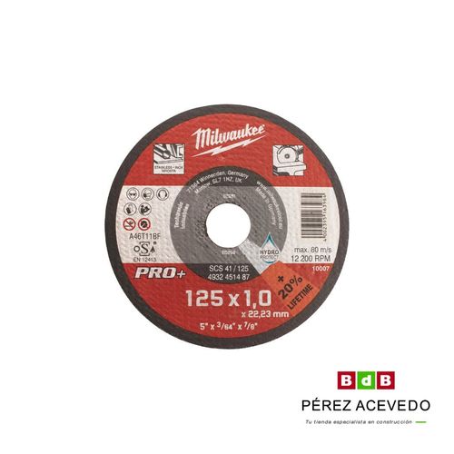 DISCO ABRASIVO 125MM X 1MM METAL PRO   (CAJA 10 UND.) SCS41/125X1  MILWAUKEE